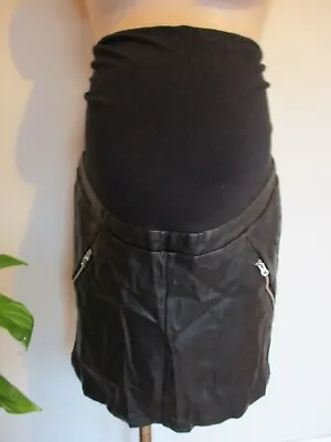 H&m Mama Maternity Black Pu Over Bump Pencil Skirt Size 18 • £6.80