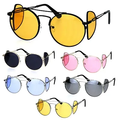 Mens Pimp Side Visor Round Circle Color Lens Metal Rim Sunglasses • $9.95