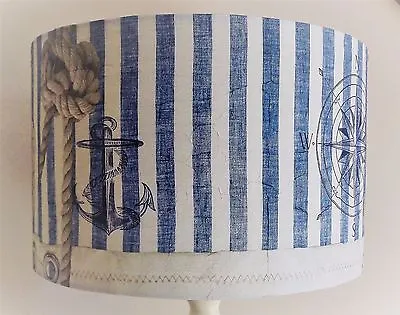 Blue & White  Stripe Lampshade Shabby Chic  Vintage Nautical Bathroom  FREEGIFT • £20.99