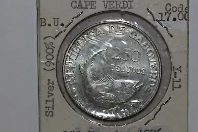 1976 Cape Verde 250 Escudos 90% Silver Coin  Grades Mint State (NUM5916) • $50