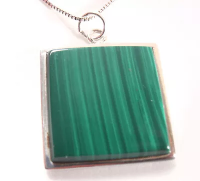 Simulated Malachite Perfect Square 925 Sterling Silver Pendant • $10.99