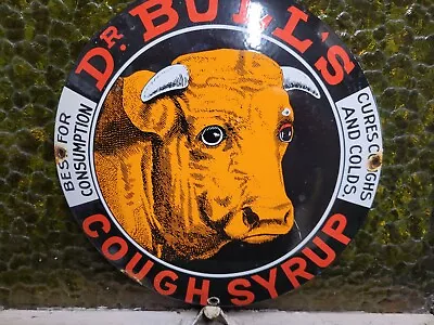 Vintage Dr Bulls Porcelain Sign Cold Cough Syrup Doctor Medicine Cow Pharmacy • $172.52