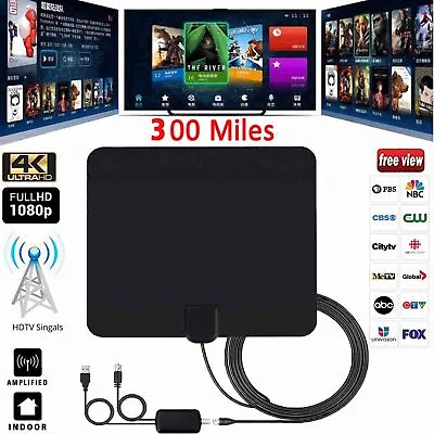 300 Miles Range Flat HD Digital Indoor Amplified TV Antenna With Amplifier HDTV • £12.80