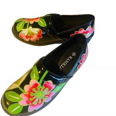 Rasolli Black Pink Red Green Floral Slip Resistant Loafer Size  9 • $29.99