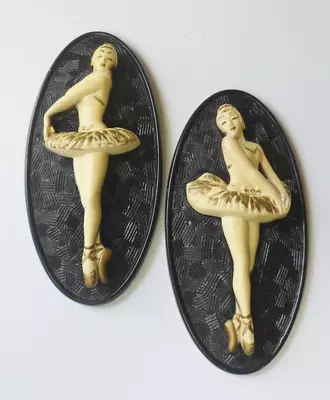 Pair Of Chalkware Ballerina Plaques Vintage Asian Ballerina Dancer Wall Hanging • $22.99