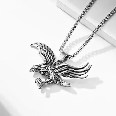 Eagle Necklace Mens Pendant Bald Eagle Gifts For Him Vintage Style Stainless Ste • £12.99