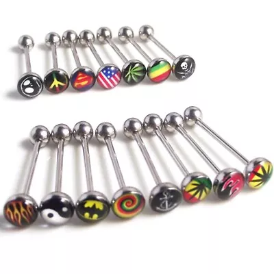 ***WOW*** Tongue Barbell Logo Surgical Steel Body Piercing Bar 14g 16mm • £3.09