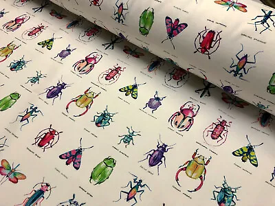 IVORY INSECTS Butterfly Bug Beetle Fabric Cotton Material Curtain Home 55'' Wide • £7.99
