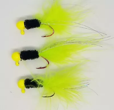 Hand Tied Feather Tail Crappie Jigs Black & Chartruese 1/16th Ounce • $5