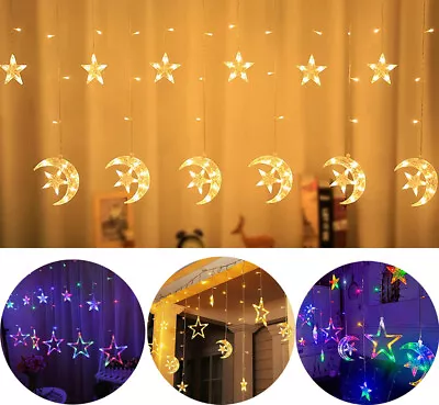 £5.99 • Buy LED Star Moon Fairy String Lights Curtain Window Christmas Party Wedding Decor