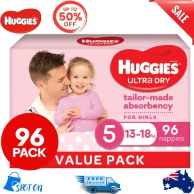 $77.99 • Buy Huggies Ultra Dry Nappies Size 5 13-18 Kg Girls' Nappies 96pk