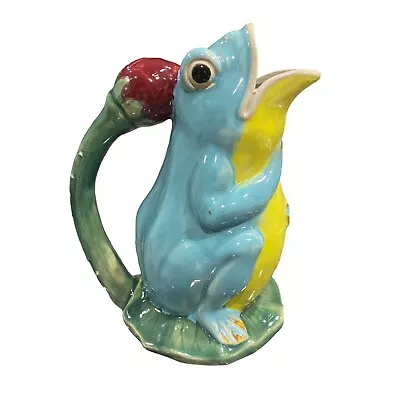 Vintage Majolica Style FROG Pitcher/Jug With Floral Handal Handpainted Glazed • $18