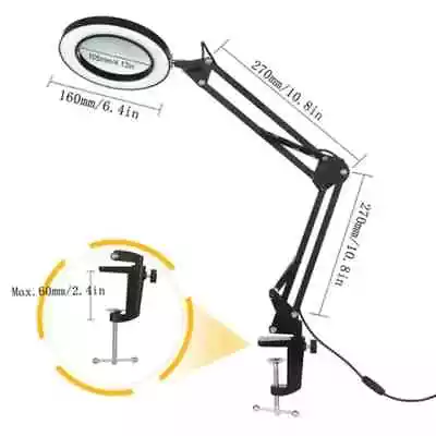 10X Magnifier Glass LED Desk Lamp Beauty Magnifying Lamp With Light Stand Clamp • £17.97