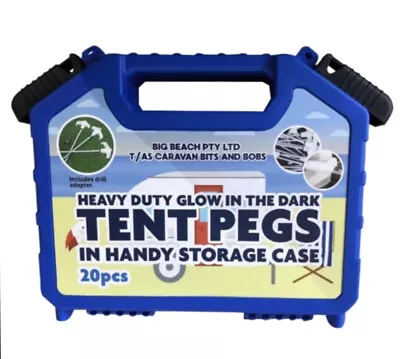 $29.95 • Buy Tent Pegs In Handy Storage Case Now With 20 Pcs - Glow In The Dark Heads 