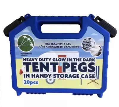 Tent Pegs In Handy Storage Case Now With 20 Pcs - Glow In The Dark Heads  • $29.95