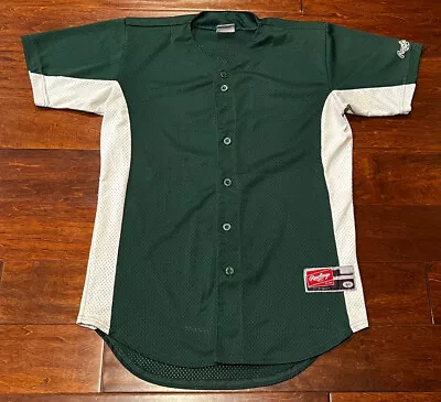 Vintage Rawlings Green Adult Size Medium Blank Button Up Mesh Baseball Jersey • $17.99