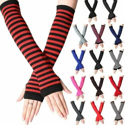 $8.70 • Buy Long Fingerless Gloves Gloves Arm Cover Striped Cotton Wrist Sleeves Arm Warmer