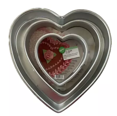 Lot Of 3 Wilton Heart Shape Cake Pans 502-1204 502-1298 502-1131 Silver RD5 • $25.99