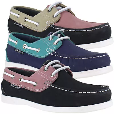 Womens Seafarer Yachtsman Leather Casual Deck Boat Lace Up Shoes Sizes 3 To 8 • £19.99