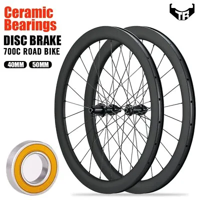 Disc Brake Road Carbon Wheels Ceramic Bearing Wheels Tubeless Clincher Wheelsets • $646.79