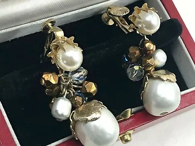 Vendome Vintage Sign Coro Lux Line Baroque Pearl Goldtone Flower Dangle Earrings • $50