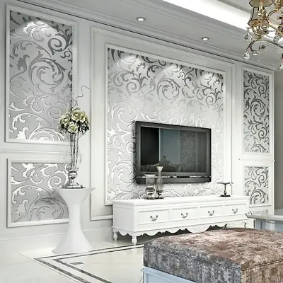 Luxury Wallpaper 3D Grey Victorian Damask Embossed • £14.93