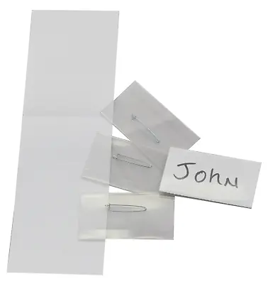 £14.98 • Buy 100 X VISITOR NAME BADGES WITH PINS 40x75mm + INSERTS