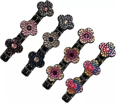 Runmeihe 4 Pcs Three Flower Side Hair Clips Sparkling Rhinestone Flower Hair • £5.16