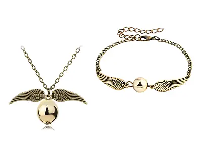 £3.98 • Buy Wizard Potter Golden Snitch Inspired Silver Necklace And Bracelet Gift Set UK