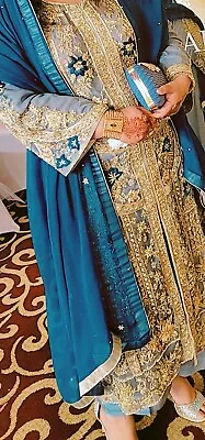 Custom Made Pakistani Designer Embroidery Wedding Party 3 Piece Suit VGC • £125