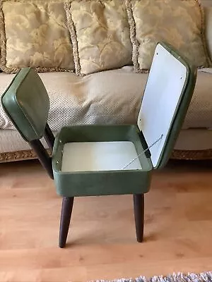Mid Century Modern Sewing Chair Storage Bench W/Compartment Faux Leather 1970’s • $195