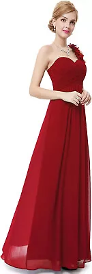 Ever Pretty One Shoulder Bright Red Chiffon Ruched Evening Bridesmaid Dress UK14 • £29.99