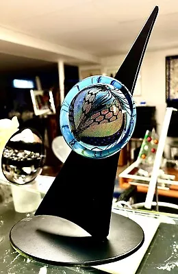 Unique Modern Karg Signed Dated Dichroic Glass Sculpture On Heavy Metal Stand • $499