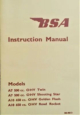 BSA A10 A7 Motorcycle Manual Shooting Star Golden Flash Road Rocket Book • $31.89