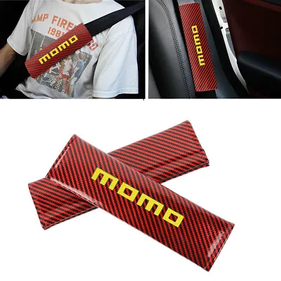 Universal MOMO Red Carbon Fiber Look Car Seat Belt Cover Shoulder Pads Protector • $13.99