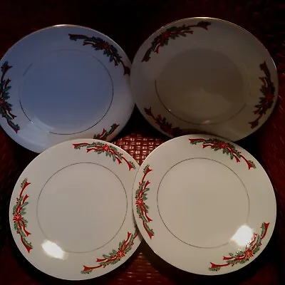 4 Vintage Tienshan Fine China 10.5  Dinner Plate  Poinsettia & Ribbons   Pattern • $17