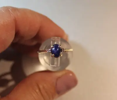 Signed 10k Yellow Gold Oval Cut BLUE SAPPHIRE LINDE LINDY STAR RING Size 5.75 • $149.95