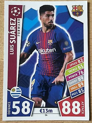 Match Attax UEFA Champions League 2017 2018 17 18 Luis Suarez Barcelona • £0.99