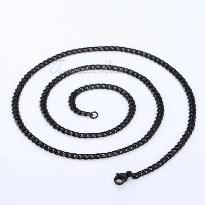 3-11mm Mens Stainless Steel Black Curb Cuban Link Chain Necklace Bracelet Gift • $9.59