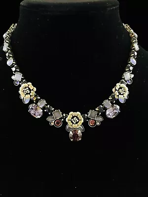 Vintage Mary DeMarco Purple Amethyst Color Stone Floral Designer Necklace 18” • $124.99