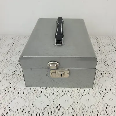 $39.99 • Buy Vintage 1960s  Silver Locking Metal File Money Cash Storage Box W/ Key
