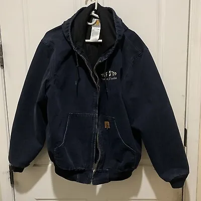 VTG Carhartt Denim Hoodie Jacket Size XL Extra Large Needs Zipper Pull Monogram • $57.95