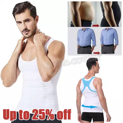 Body Shaper Slimming BELLY TUMMY CONTROL COMPRESSION Mens Vest Shapewear T-SHIRT • £6.62