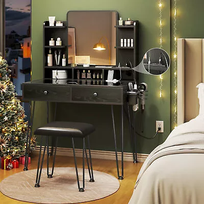 TC-HOMENY Makeup Vanity Table Set With Charging Station & Mirror Dressing Desk • $153.99