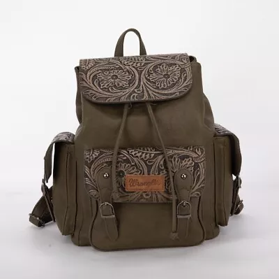 Wrangler Vintage Floral Tooled Backpack Purse Anti-Theft Travel Bags Green • $99.99