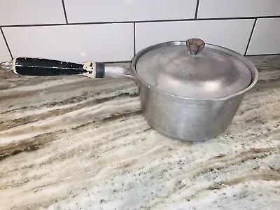 Vintage Majestic Cookware Hammered Aluminum 2 Quart Pot Wooden Handled W/ Lid • $35