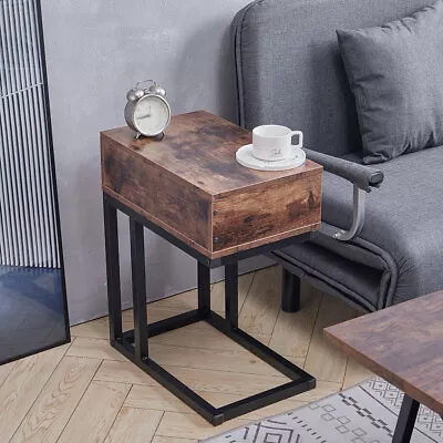 Industrial Wood Side Lamp Table Bedside Cabinet 1 Drawer Storage Laptop Desk New • £35.95