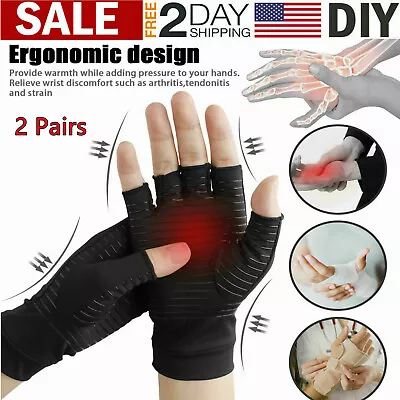 2 Pairs Copper Arthritis Compression Gloves Hand Support Joint Pain Relief USA   • $10.20