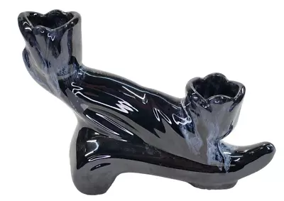 Anna Van Briggle Black Blue Lava Drip Glaze Double Candle Replacement Base • $19.99