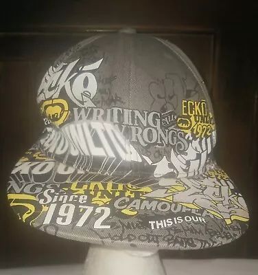 Ecko Unltd Hat Mens L/XL  Fitted Hat Gray/Yellow/White Streetwear Graffiti • $28